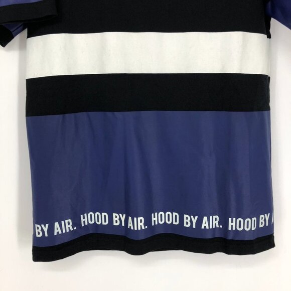 Hood By Air Blue and black/white Colorblock Striped Logo T-Shirt size S - Picture 5 of 16